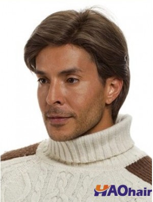 perruque de cheveux humains marron pour hommes