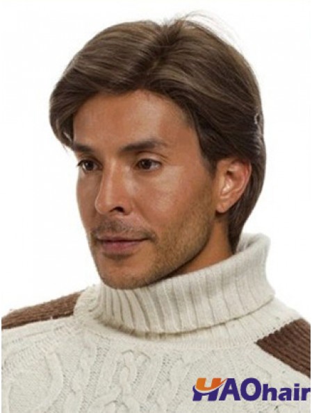 perruque de cheveux humains marron pour hommes