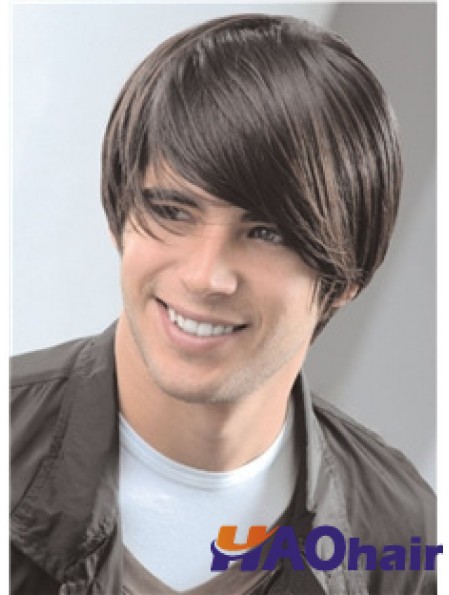Capless Remy Human 8  inchStraight Hommes Perruques Courtes