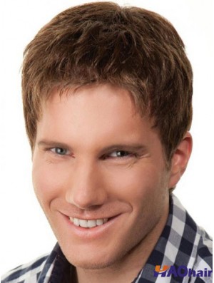 Capless Brown 6  inchcourt Remy humain pas cher perruques de cheveux pour hommes