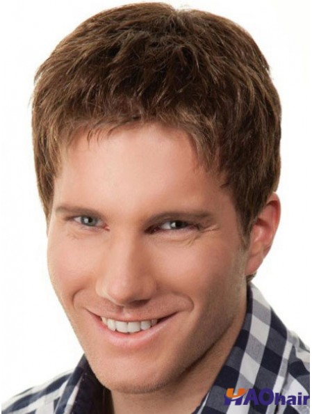Capless Brown 6  inchcourt Remy humain pas cher perruques de cheveux pour hommes
