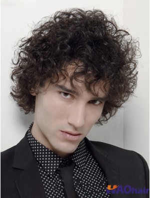 Capless Curly 6 pouces synthétique court Mans noir perruque bouclée