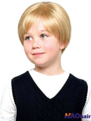 Perruques d'enfants droites courtes en dentelle synthétique avant blonde