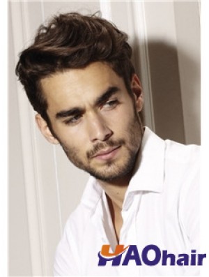 Perruques de cheveux naturels bruns humains remy humains 100% attachés à la main pour les hommes