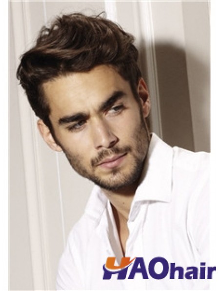 Perruques de cheveux naturels bruns humains remy humains 100% attachés à la main pour les hommes