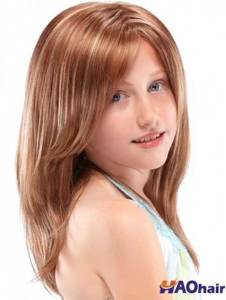 Perruques pour enfants 100% à la main, style droit, couleur Auburn, longue longueur