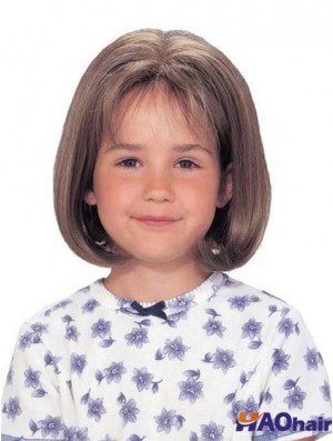Perruque enfant avant droite en dentelle synthétique marron