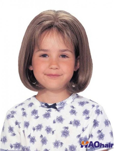 Perruque enfant avant droite en dentelle synthétique marron