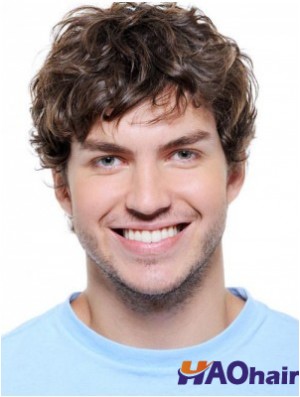 Perruques de cheveux courts synthétiques ondulées Auburn Lace Front pour hommes