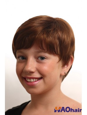 Perruques droites courtes monofilament synthétique Auburn pour enfants
