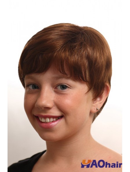Perruques droites courtes monofilament synthétique Auburn pour enfants