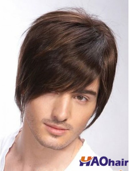 100% humain attaché à la main brun remy perruques droites courtes homme