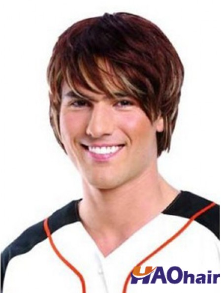 Lace Front Auburn Remy Human Short Straight Perruques Mans