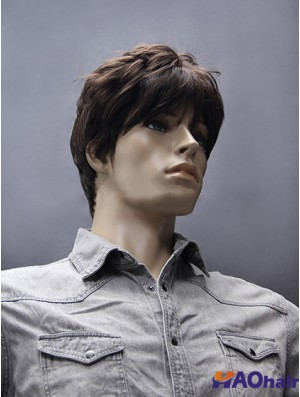 Synthétique capless 5 pouces brun perruques courtes droites pour hommes