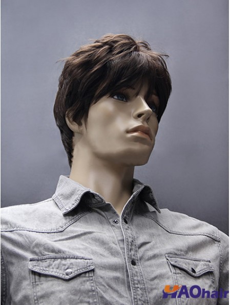 Synthétique capless 5 pouces brun perruques courtes droites pour hommes