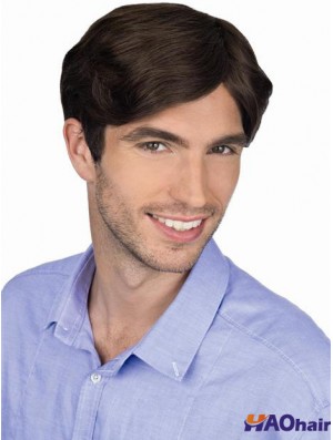 Perruque professionnelle attachée à la main 100% humaine Remy droite brune pour hommes