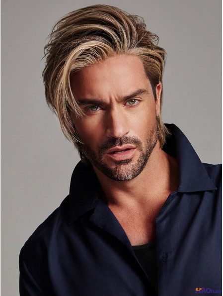Monofilament 4 pouces droite blonde perruques hommes