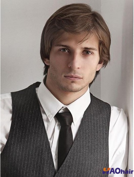 Monofilament 4 pouces droite brun perruque pour homme