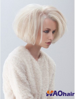 Mode Bob moyen Perruques Couleur platine Style droit Longueur de menton