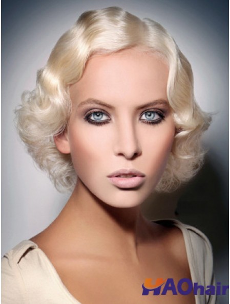 Lace Front Layered Chin Length Wavy 10 pouces Platinum Blonde Fashion à la mode Perruques