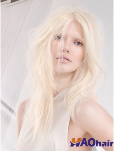 Lace Front Sans Frange Longue Droite 18 pouces Platinum Blonde Soft Fashion Perruques