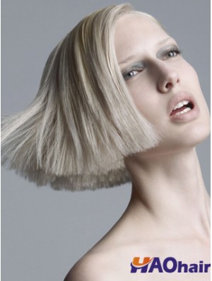 Capless gris menton longueur droite 10 pouces platine platine perruques de mode populaires