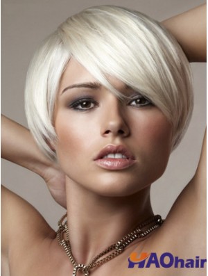 Capless Bobs Perruques de mode en ligne courtes droites 8 pouces platine blonde