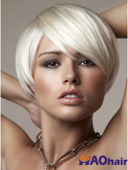 Capless Bobs Perruques de mode en ligne courtes droites 8 pouces platine blonde