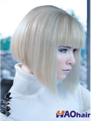 Lace Front Bobs Chin Longueur Droite 12 pouces Platinum Blonde No-Fuss Fashion Perruques