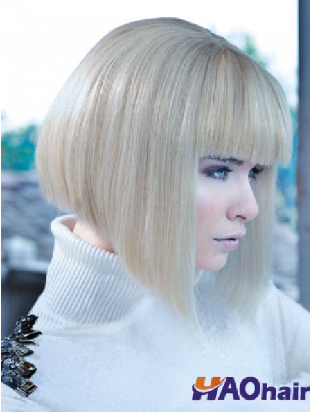 Lace Front Bobs Chin Longueur Droite 12 pouces Platinum Blonde No-Fuss Fashion Perruques