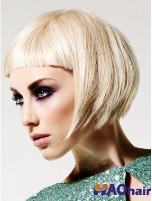 Monofilament Bobs courte droite 10  inchPlatinum Blonde Hairstyles Fashion Wigs Perruques de mode