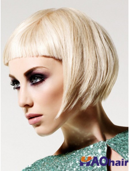Monofilament Bobs courte droite 10  inchPlatinum Blonde Hairstyles Fashion Wigs Perruques de mode