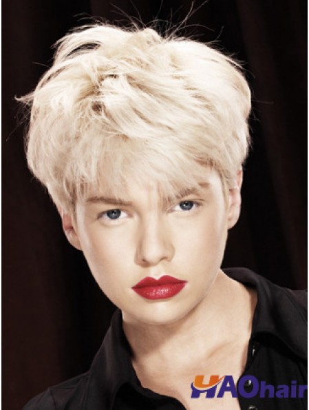 Monofilament Boycuts Short Straight 8 pouces Platinum Blonde Perruques de mode durables