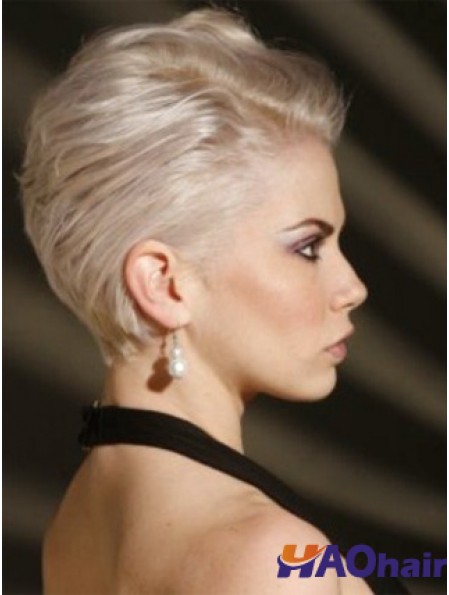 Capless Boycuts courte droite 8  inchPlatinum Blonde perruques de mode abordables