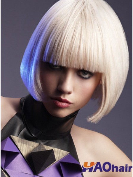 Capless Bobs Chin Longueur Droite 10  inchPlatinum Blonde Best Fashion Perruques