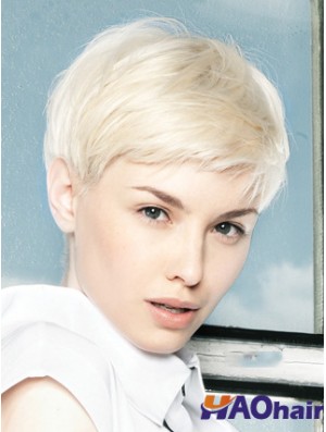 Perruque avant en dentelle Couleur platine Longueur courte Boycuts de style droit