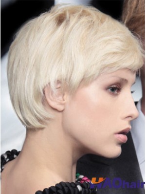 Monofilament Boycuts Short Straight 8  inchPlatinum Blonde Incredible Fashion Perruques