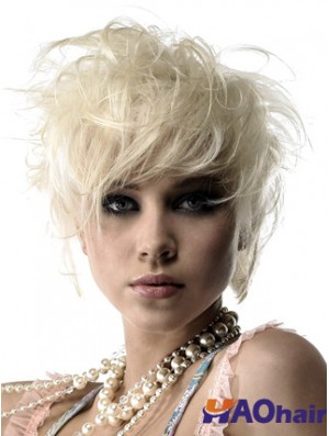 Avant de lacet Boycuts court ondulé 8 pouces platine platine blonde perruques de mode durables