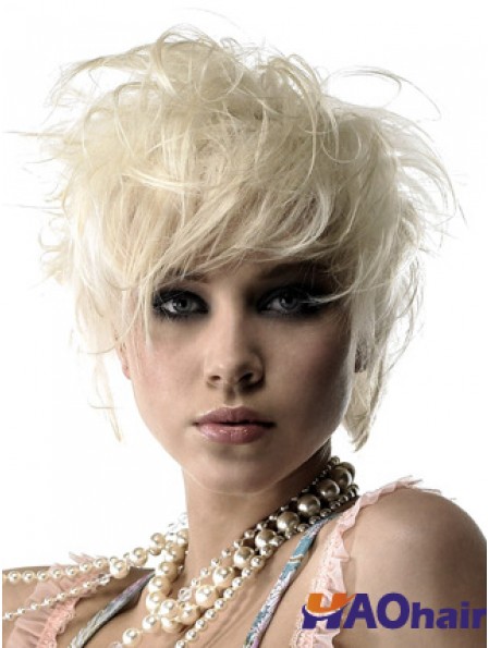 Avant de lacet Boycuts court ondulé 8 pouces platine platine blonde perruques de mode durables