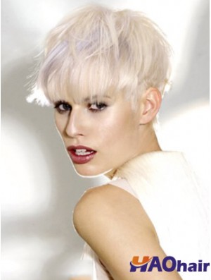 Monofilament Boycuts Short Straight 8 pouces Platinum Blonde Perruques de mode idéales
