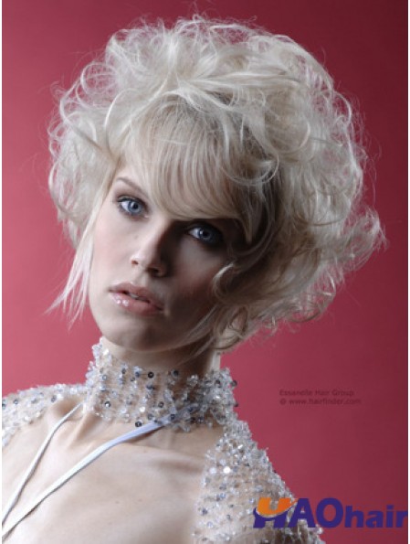 Monofilament Gris Court Bouclés 10 pouces Platine Blonde Perfect Fashion Perruques