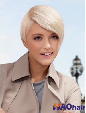 Lace Front Boycuts Court Straight 8  inchPlatinum Blonde Style Fashion Perruques
