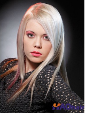 Lace Front Sans Frange Longue Droite 16  inchPlatinum Blonde Perruques De Mode Bon