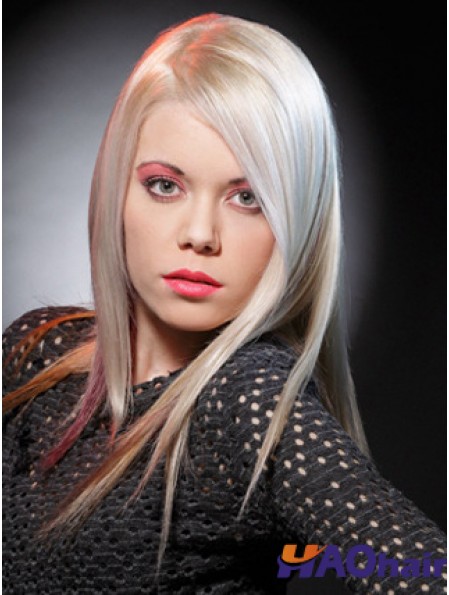 Lace Front Sans Frange Longue Droite 16  inchPlatinum Blonde Perruques De Mode Bon