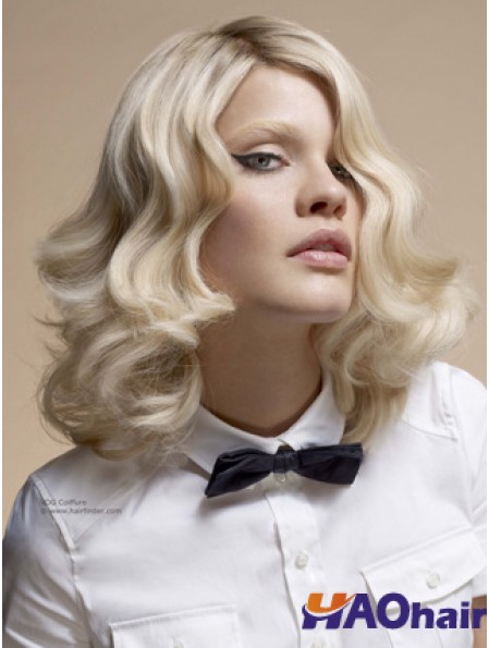 Pleine dentelle sans frange Longueur d'épaule ondulée 14  inchPlatinum Blonde Top Fashion Perruques