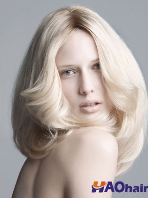 Avant de lacet sans frange Longueur d'épaule Ondulée 14  inchBlonde Platine Perruques New Fashion