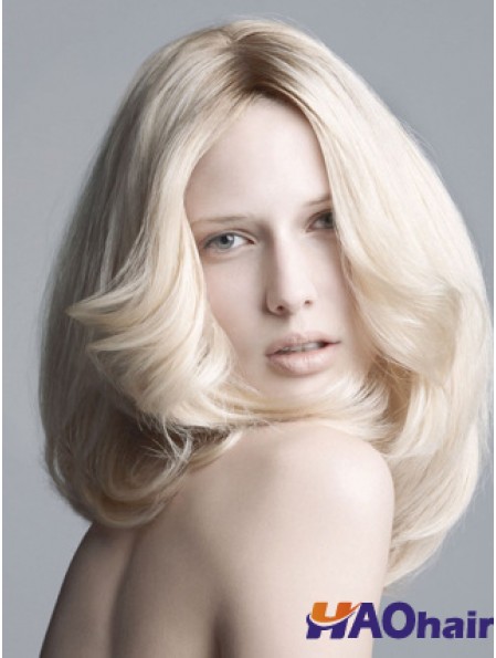 Avant de lacet sans frange Longueur d'épaule Ondulée 14  inchBlonde Platine Perruques New Fashion