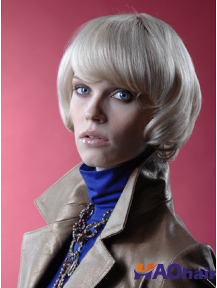 Monofilament Bobs perruques de mode courtes droites 12 pouces platine blonde sans chichi
