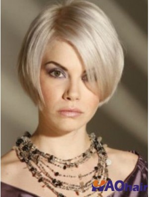 Capless gris court droite 8  inchperruques de mode blonde platine incroyable