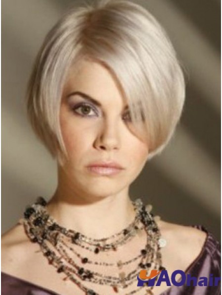 Capless gris court droite 8  inchperruques de mode blonde platine incroyable